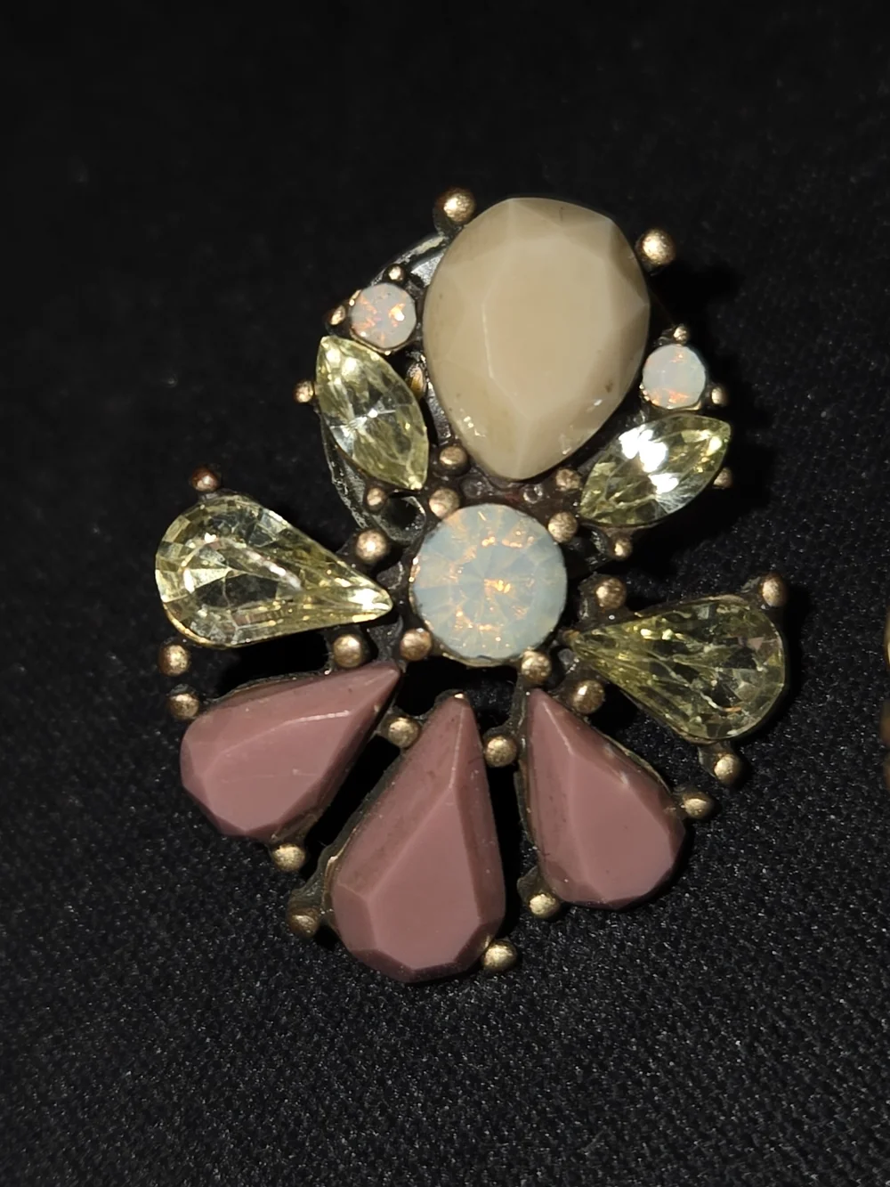 Vintage Style Pink Cream Rhinestone Cluster Pierced Earrings .75 x 1